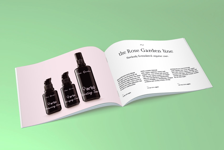 Brochure design for organic cosmetics in english
