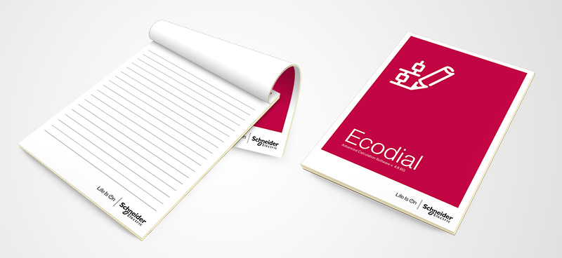 Design of Ecodial notepads for launch seminars
